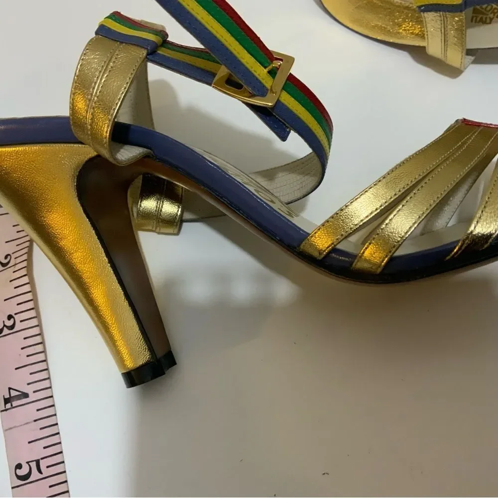 SALVATORE FERRAGAMO CREATIONS Sandals Red Gold/multicolour leather Luxe strappy